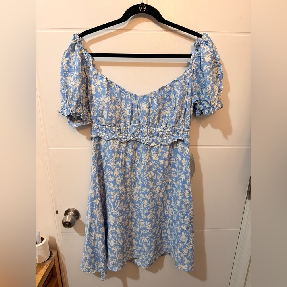 Astr Blue and White Floral Mini Dress